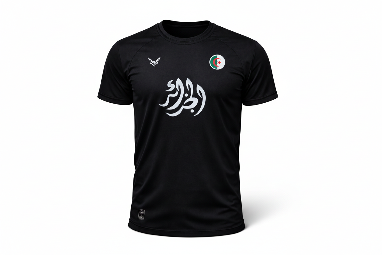 T-shirt Noir الجزائر – Logo Algérie Côté Cœur | Streetwear Premium 100% DZ