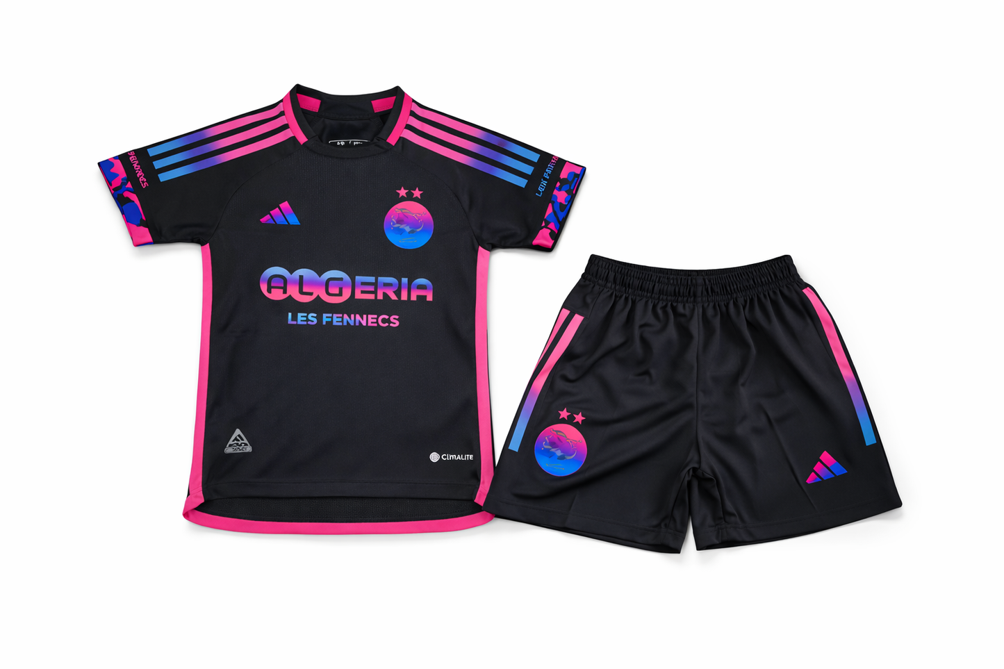 Ensemble Enfants Noir Algérie 🇩🇿 – Maillot + Short Les Fennecs