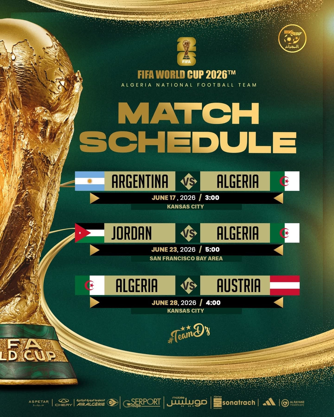🇩🇿 Coupe du Monde 2026 – Programme complet de l’Algérie dans le Groupe J