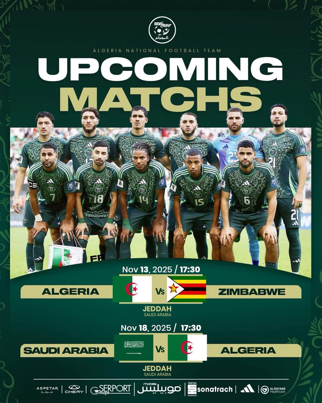🇩🇿 Les Fennecs en action : deux grands matchs pour l’Algérie en novembre 2025 !