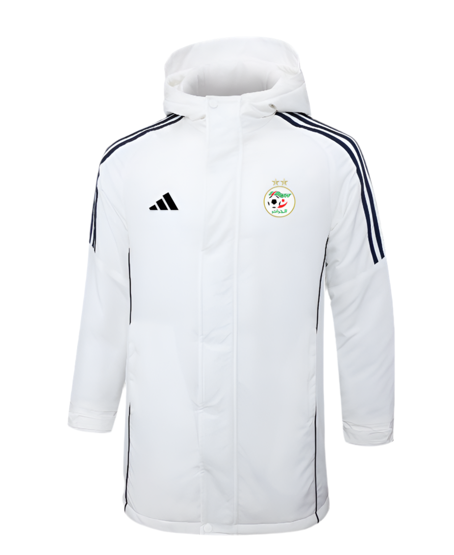 Parka Algérie Blanche – Coupe Hiver Premium | Chaud, Imperméable & Style Supporter DZ