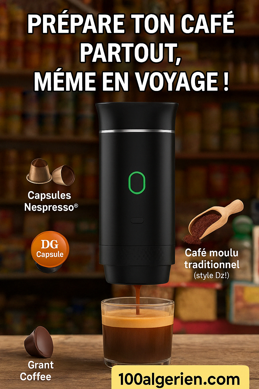 Machine à café expresso portable 3 en 1 – Idéale pour les voyages entre la France et l’Algérie !