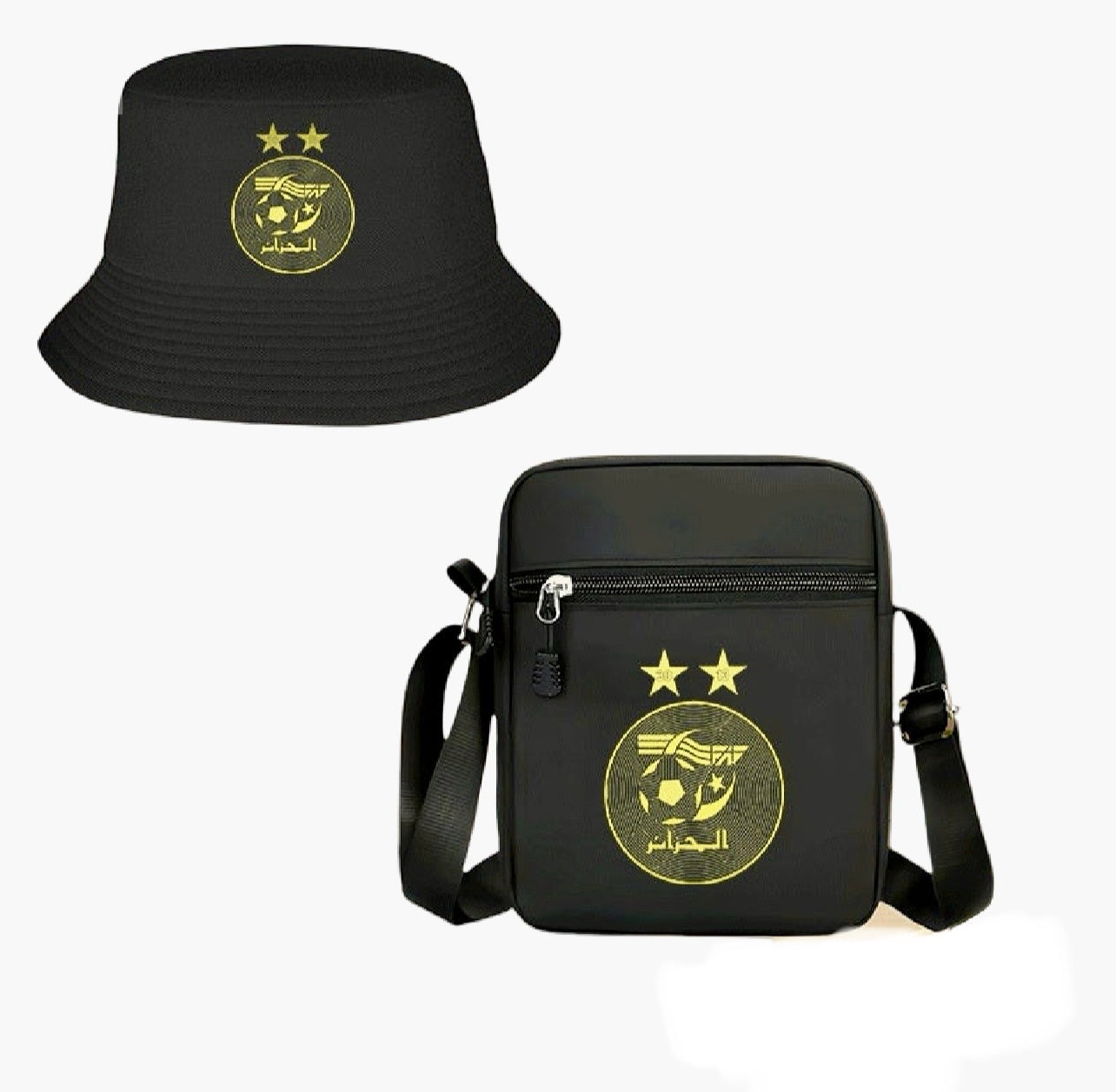 Ensemble Algérie 2 Pièces – Sac Bandoulière + Bob Unisexe | Logo DZ, Oxford Résistant & Style Supporter