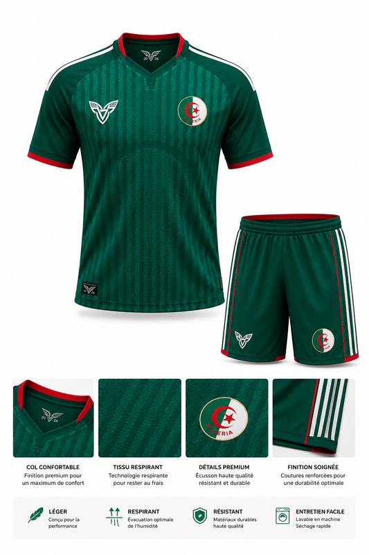 Maillot Algérie Vert 2026 – Ensemble Officiel Style Coupe du Monde
