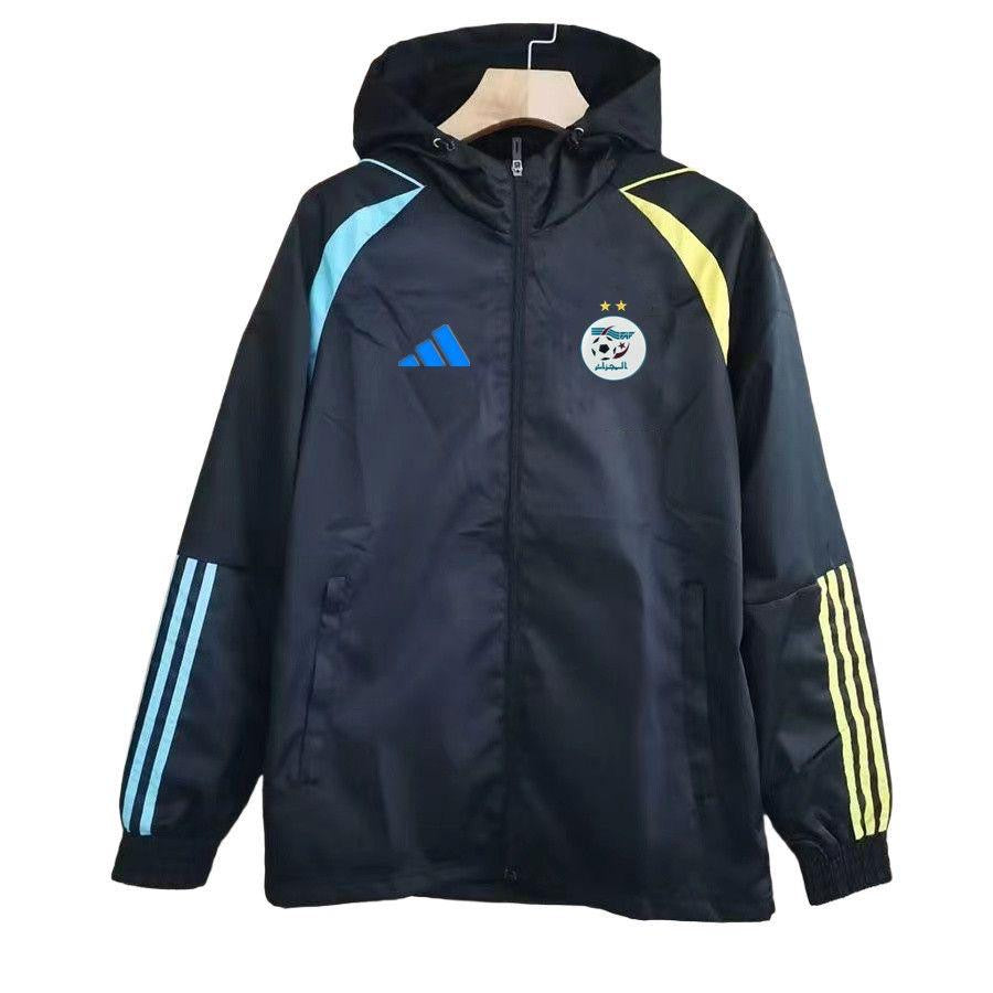 🟢 Veste Coupe-Vent Algérie – Noir Performance à Capuche